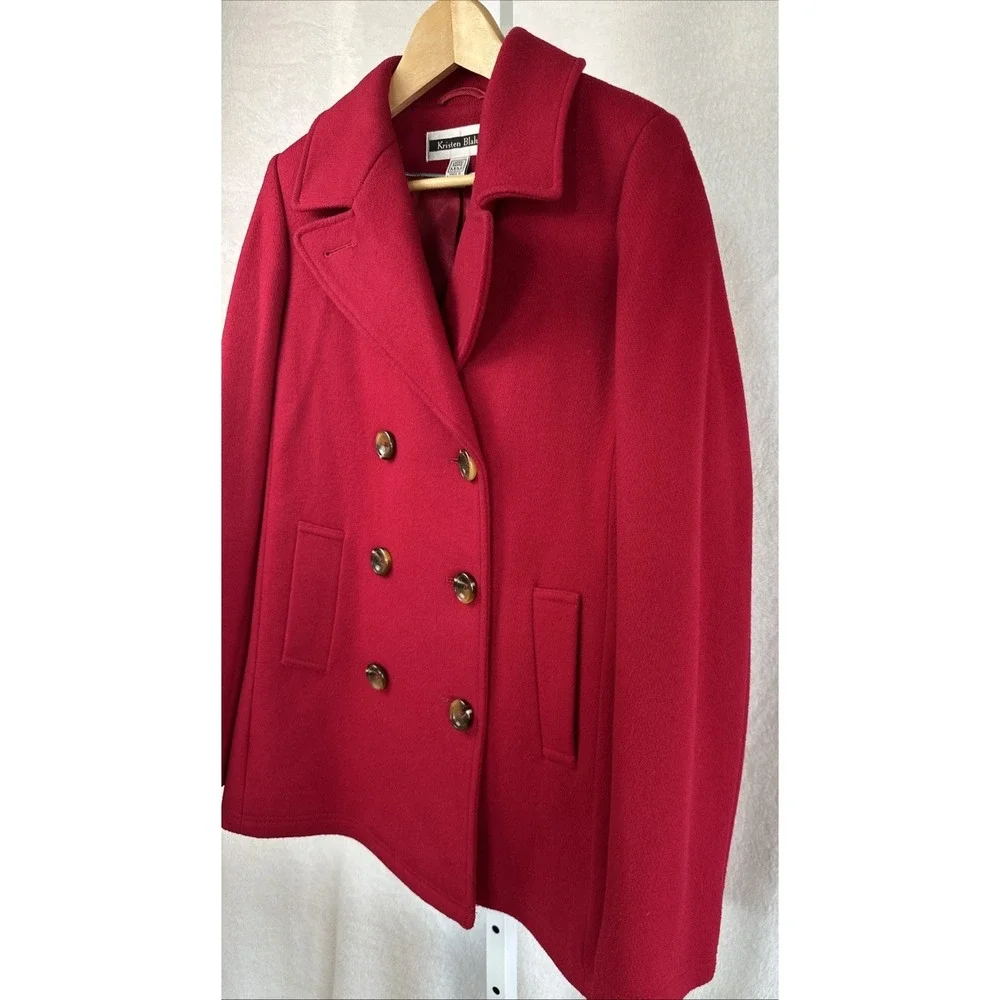 Kristen Blake Thick Wool Pea Coat Double‎ Breasted Red Tailored Women's